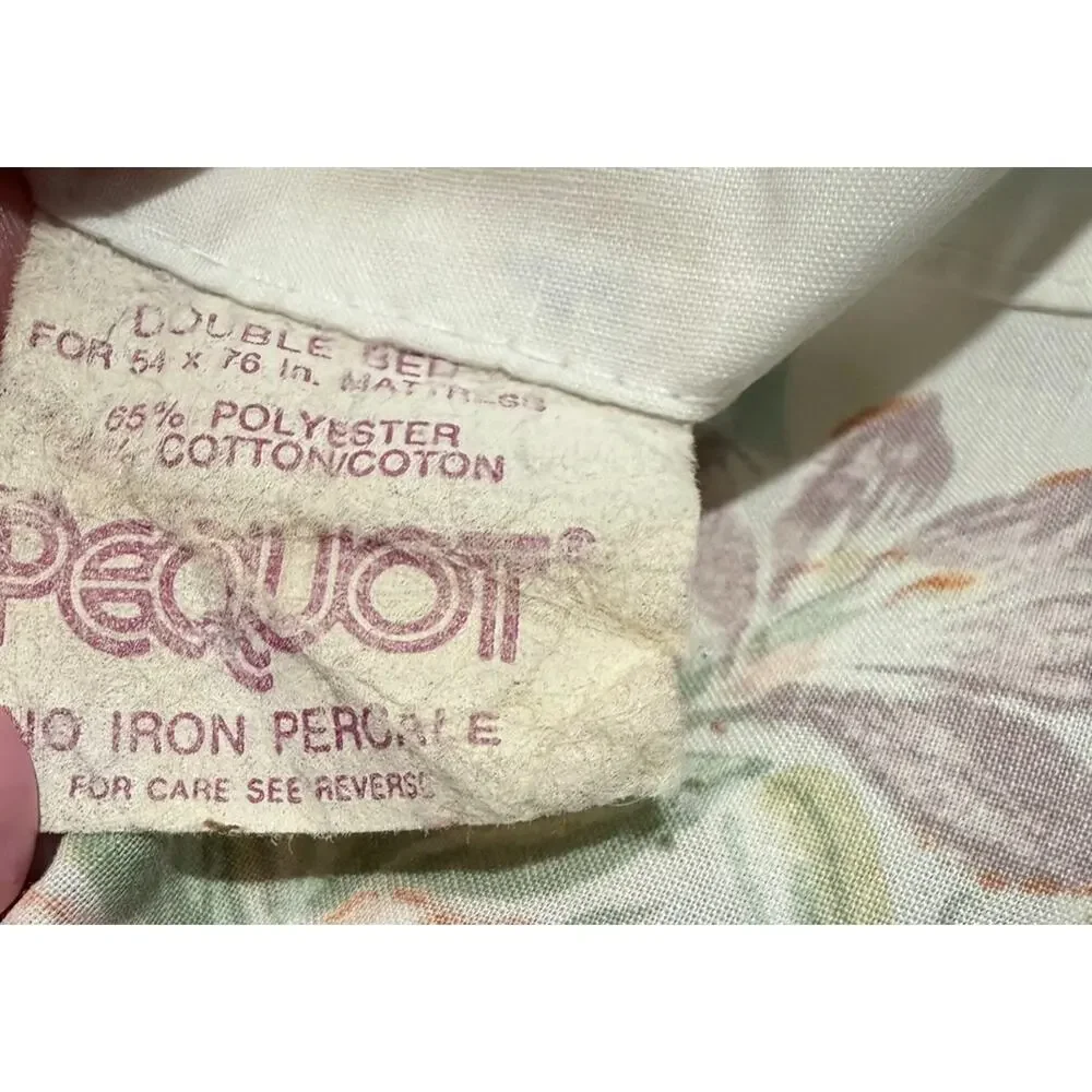 Vintage Pequot Flat Sheet Double Bed Floral Ribbon Pastel Y2K 90s USA